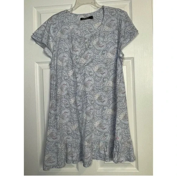 Lauren Ralph Lauren Nightgown Women L Blue Paisley Henley Ruffle Sleepwear - Picture 2 of 9